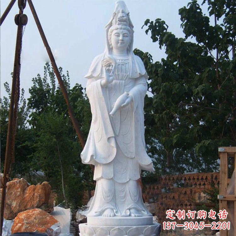 福州汉白玉手工观音石雕