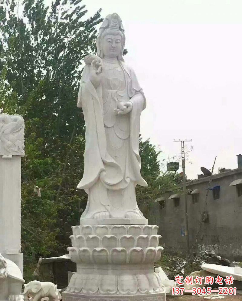 福州汉白玉洒水观音驻颜祥和
