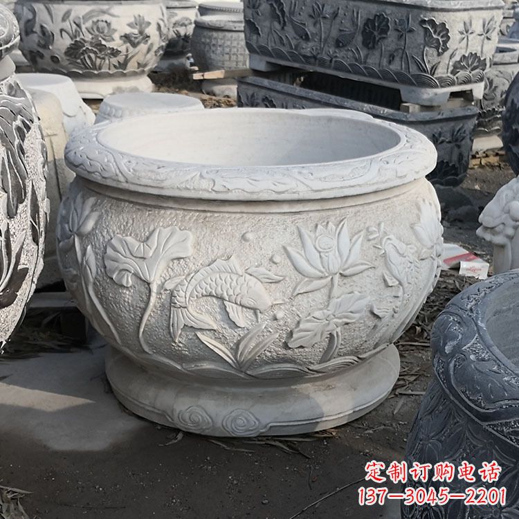 福州汉白玉石雕鱼缸