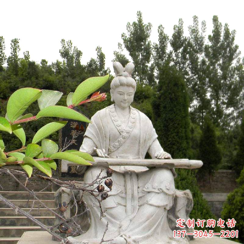 福州汉末才女蔡文姬弹琴石雕塑-景区园林历史名人雕像