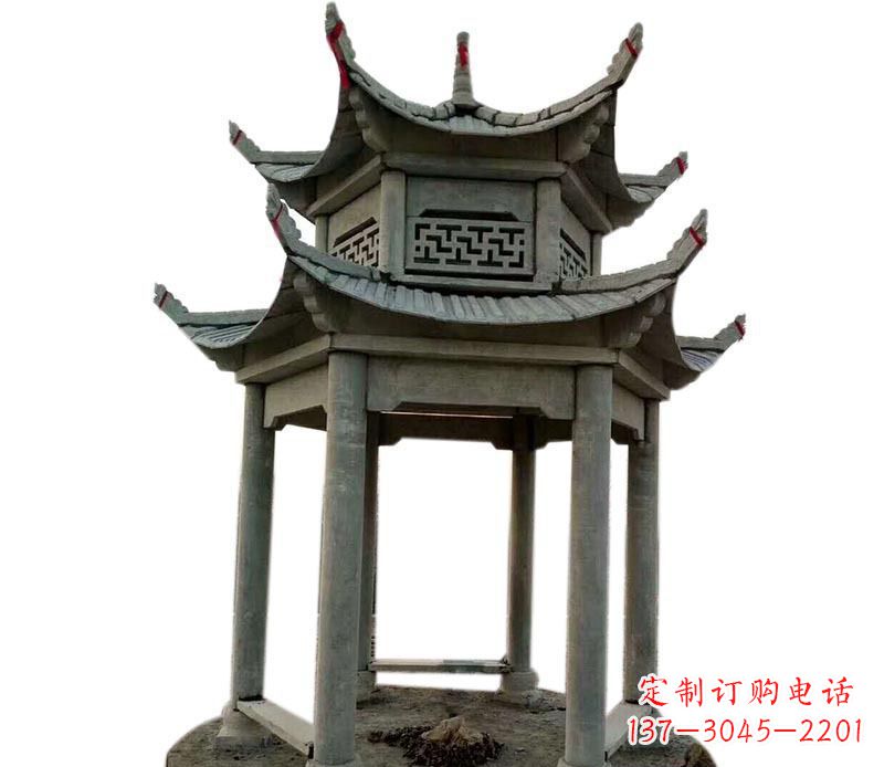 福州传统双层六角凉亭石雕