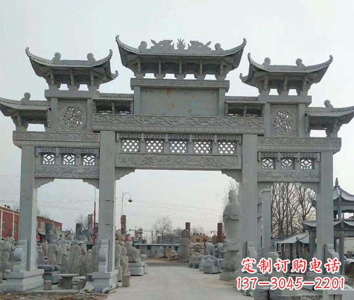 福州三门牌坊石雕,精美汉风石雕装饰景区