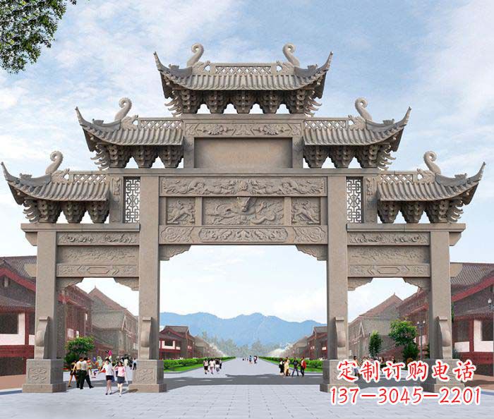 福州景区三门石雕牌楼 (3)