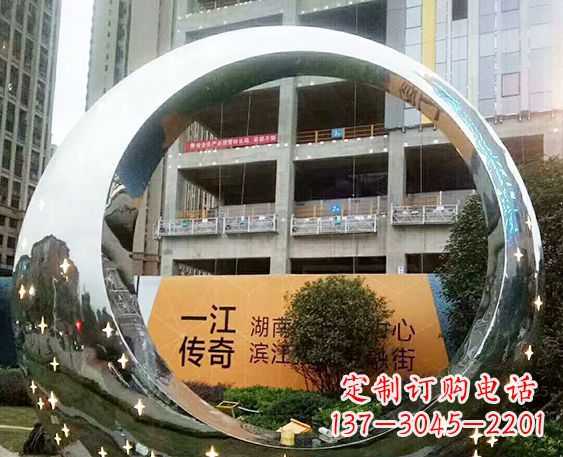福州让您的空间脱颖而出!时尚镜面不锈钢圆环景观雕塑