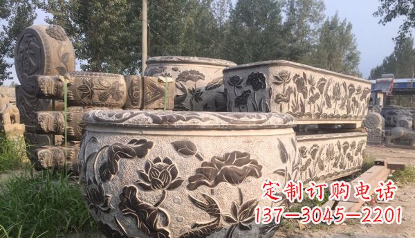 福州连年有余石浮雕仿古圆水缸 (4)