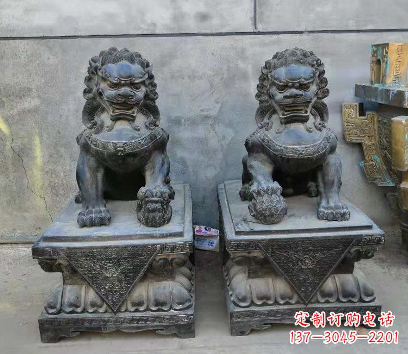 福州门口踩球狮子铜雕