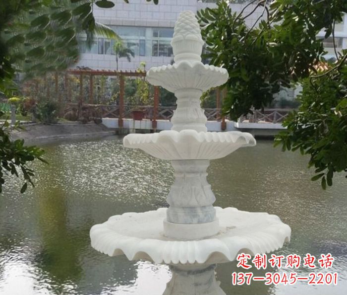 福州精致美观的三层喷泉汉白玉公园石雕