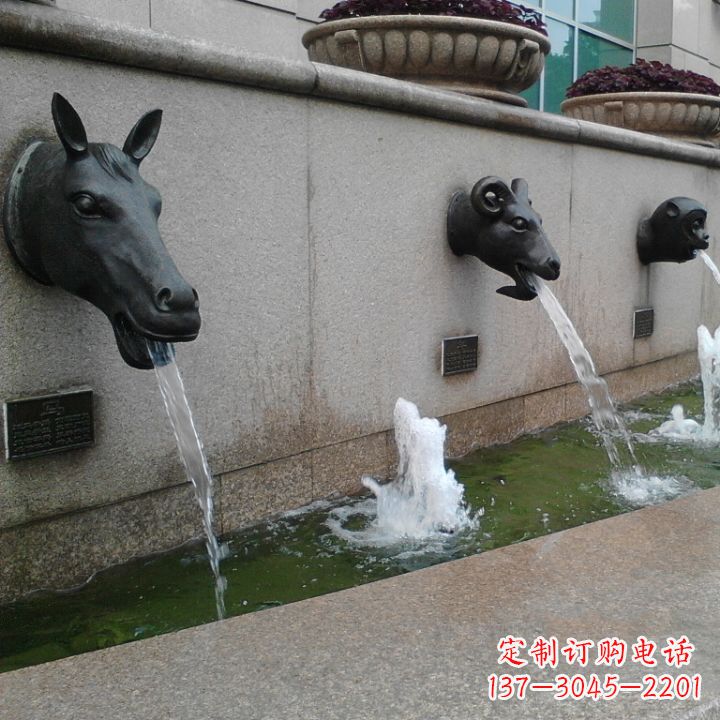 福州十二生肖兽首流水水景铜雕