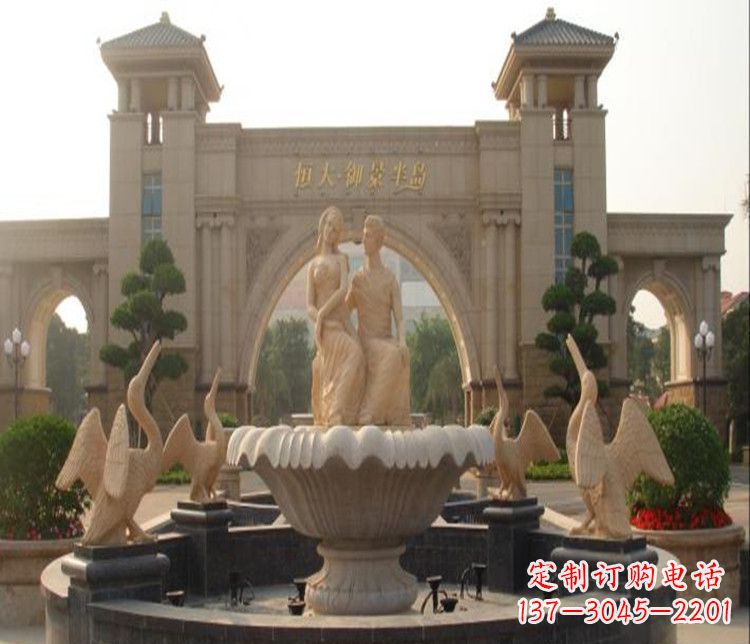 福州石雕西方人物喷泉雕塑