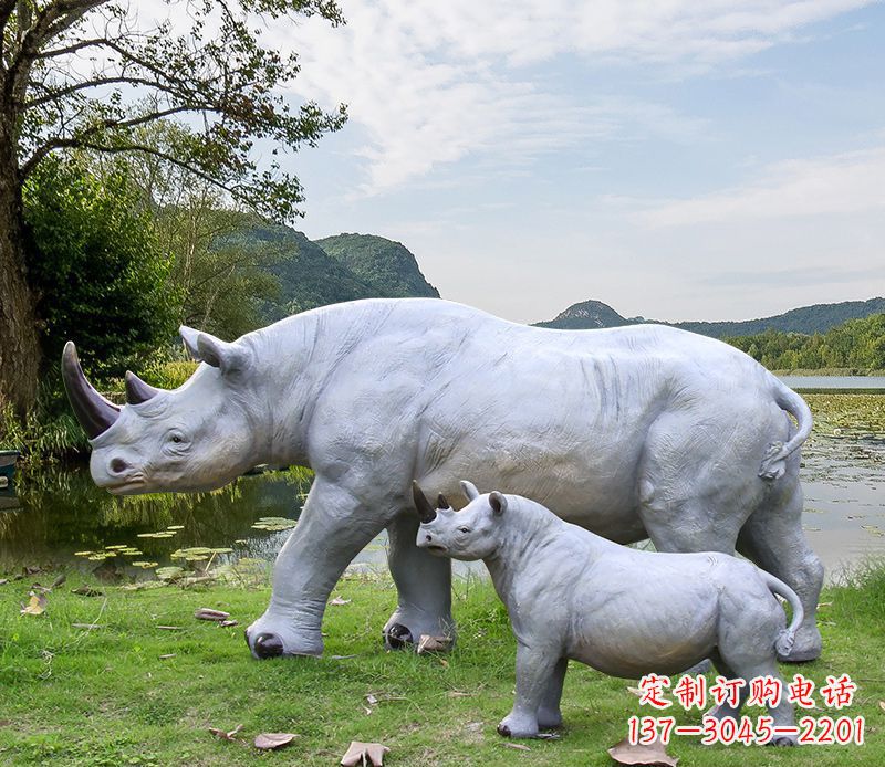 福州石雕犀牛母子雕塑