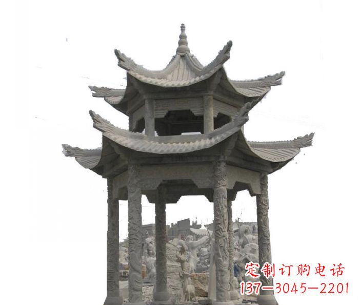 福州双层仿古石雕凉亭 (2)