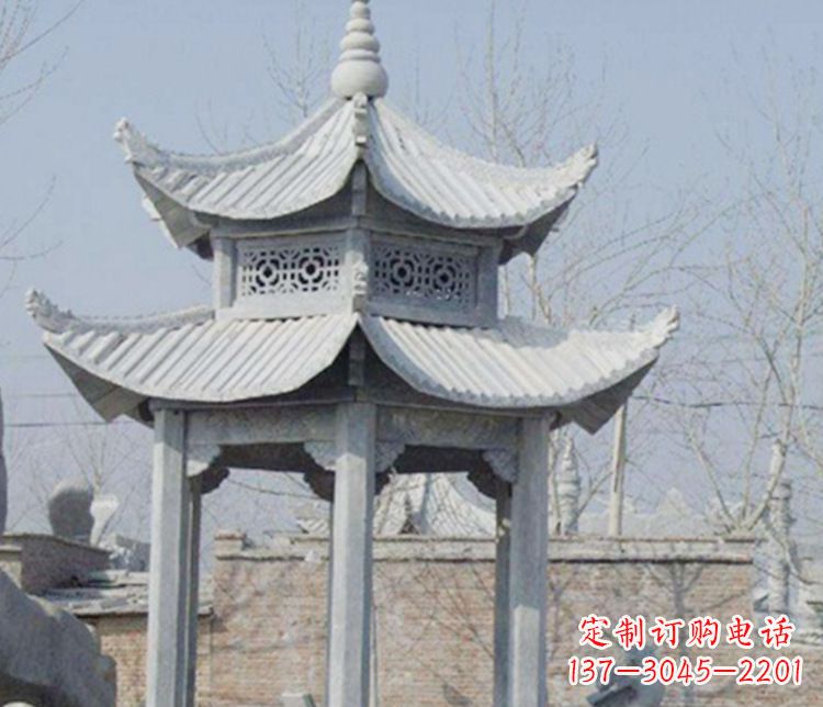 福州双层仿古六角凉亭石雕