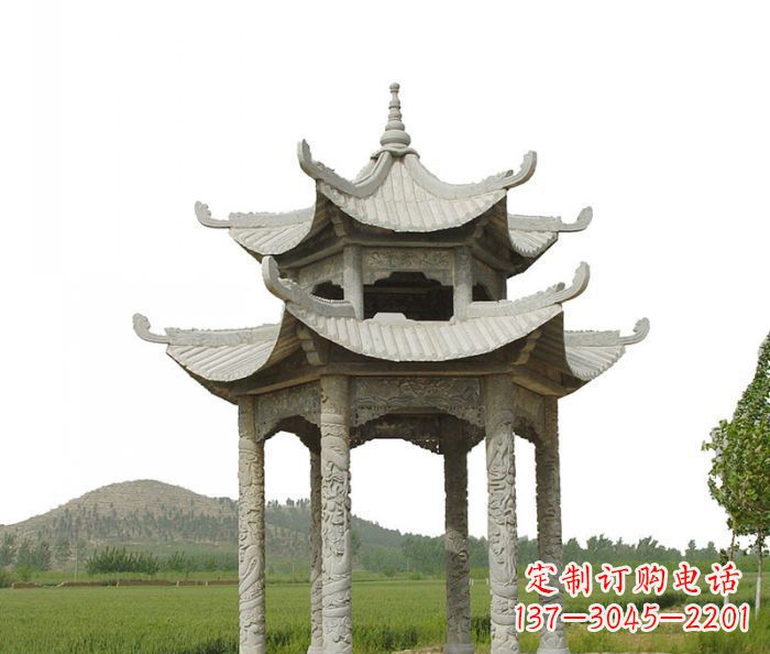 福州双层仿古石雕凉亭