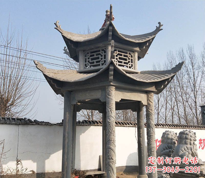 福州双层户外凉亭石雕 (2)
