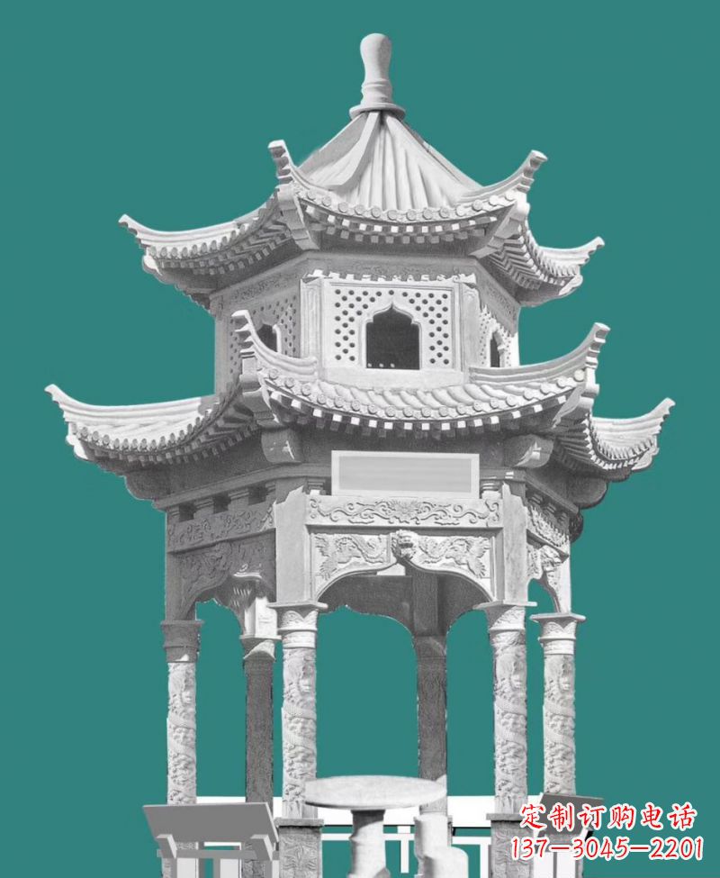 福州双层六角凉亭景观石雕