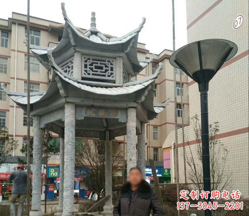 福州双层六角凉亭石雕
