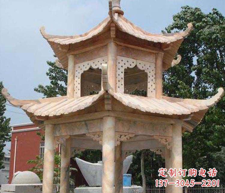 福州双层晚霞红凉亭石雕