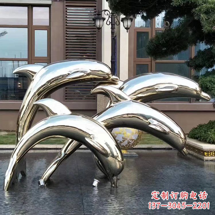 福州水景不锈钢海豚雕塑-城市广场创意动物雕塑