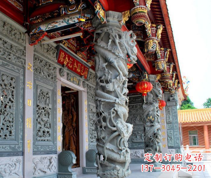 福州寺庙景观龙柱石雕
