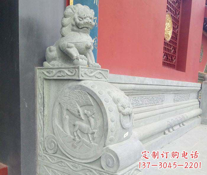 福州寺庙景观狮子石门墩抱鼓石