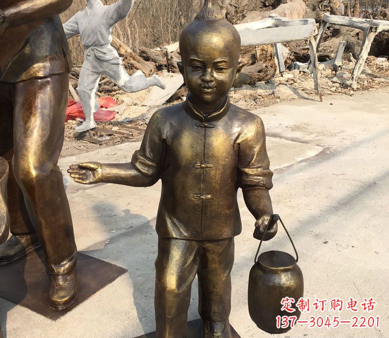 福州提灯笼的小男孩铜雕