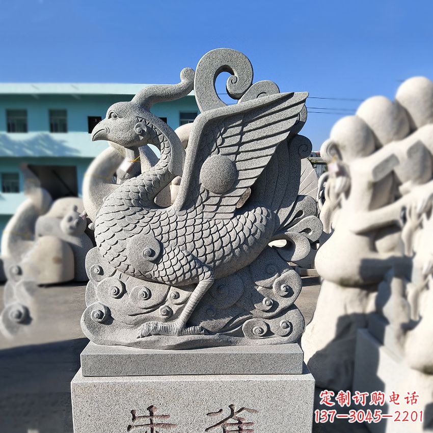 福州天之四灵之朱雀神鸟砂岩石雕塑
