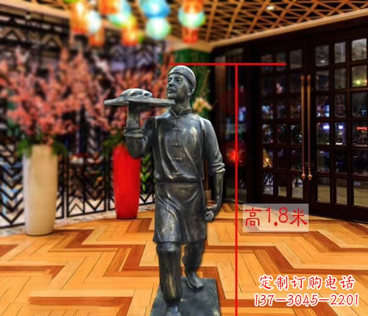福州铜雕店小二人物雕塑 (2)