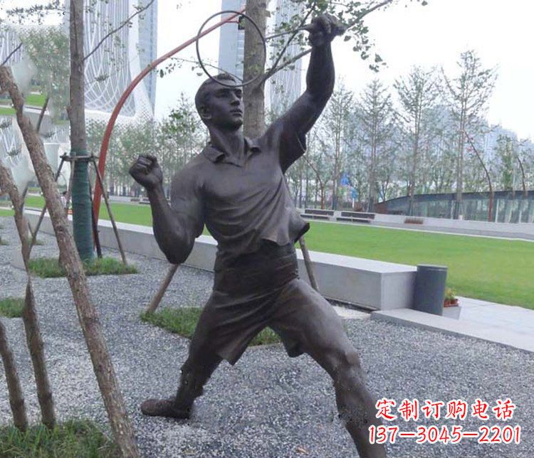 福州铜雕户外公园打羽毛球运动人物摆件