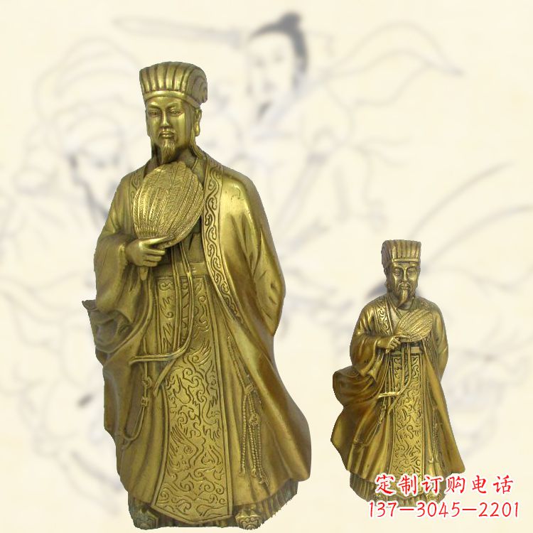 福州铜雕名人诸葛亮雕像-纯铜铸造三国人物雕塑
