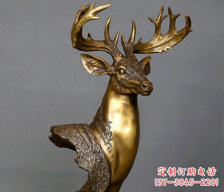 福州铜雕如意铜鹿头摆件