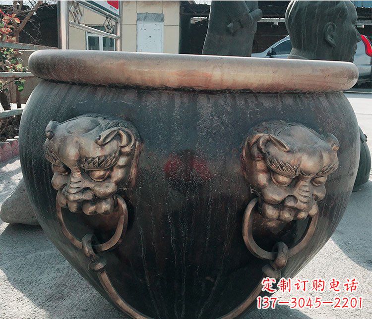 福州铜雕圆形荷花水缸雕塑 (6)
