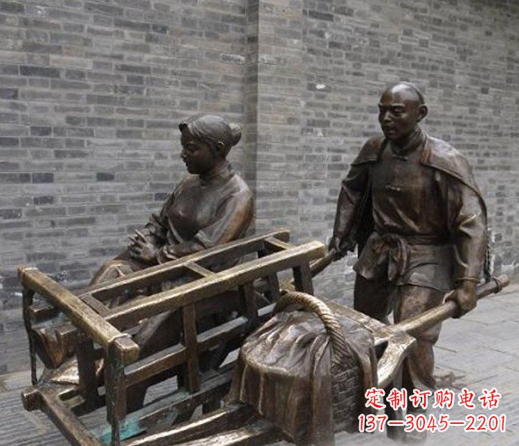 福州推独轮车的人物铜雕
