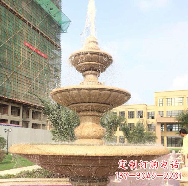 福州晚霞红大型多层喷泉石雕