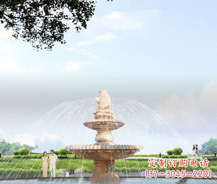 福州晚霞红多层大型石雕喷泉 (4)