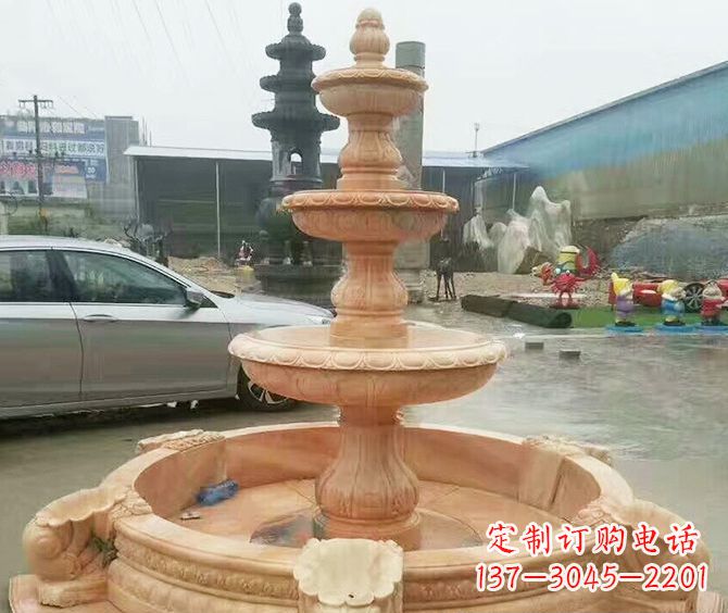 福州晚霞红多层大型石雕喷泉 (3)