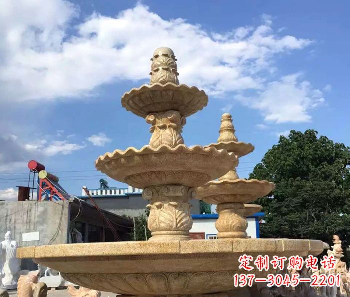 福州晚霞红多层喷泉石雕