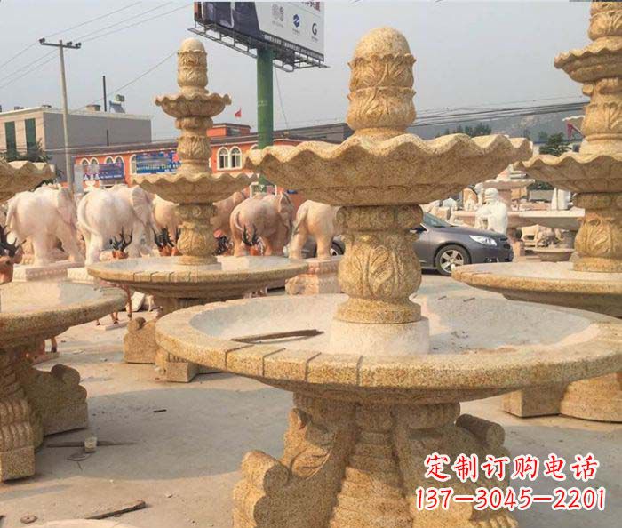 福州晚霞红多层大型石雕喷泉