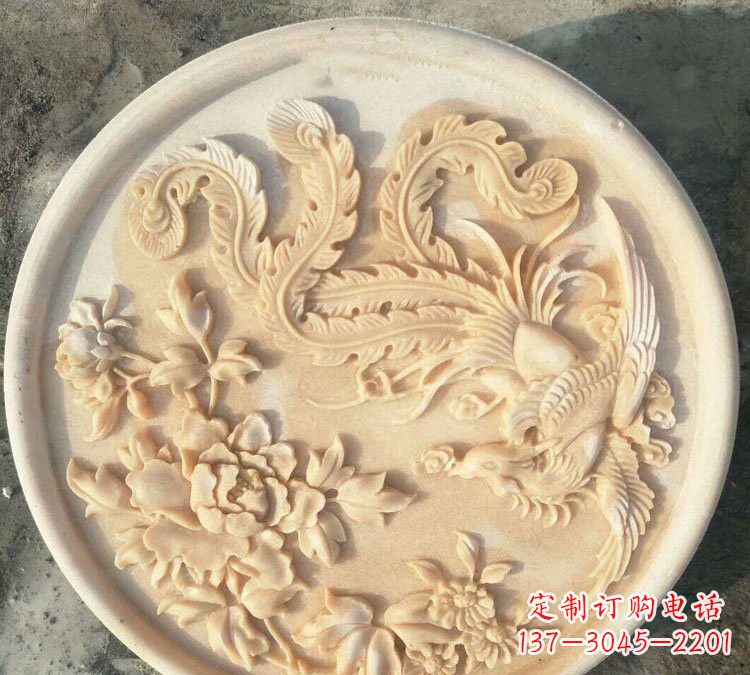 福州晚霞红凤凰牡丹石浮雕