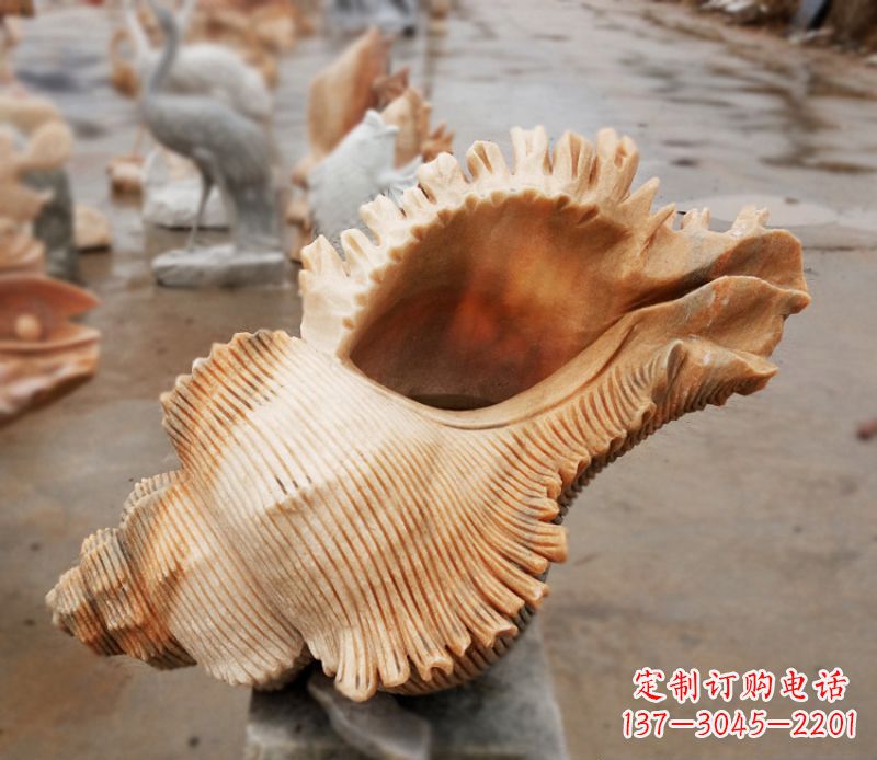 福州晚霞红海螺石雕广场景观雕塑