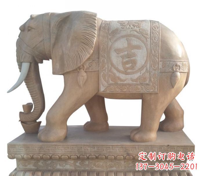 福州晚霞红吉祥如意大象石雕 (4)
