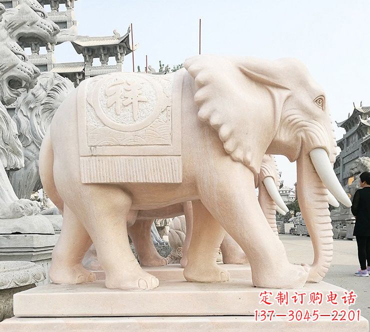 福州晚霞红吉祥如意大象石雕