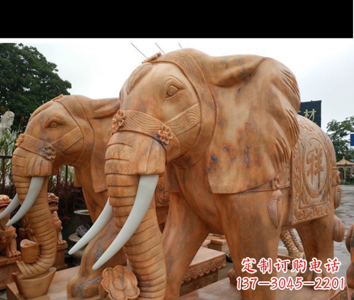 福州晚霞红吉祥如意门口镇宅招财大象石雕 (3)