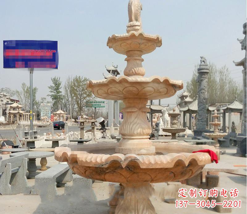 福州晚霞红喷泉喷水盆石雕