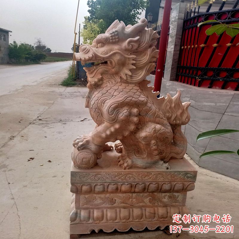 福州晚霞红麒麟石雕