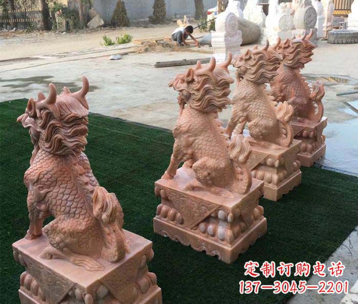 福州晚霞红麒麟招财镇宅石雕