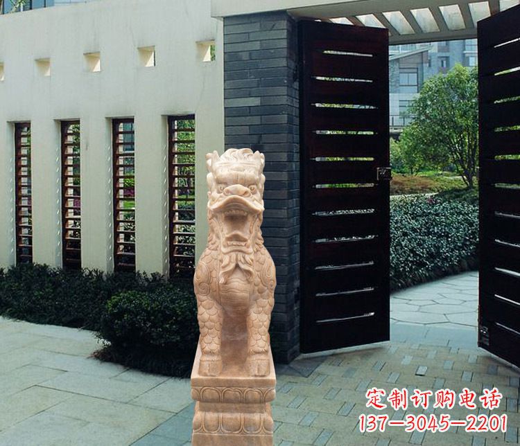 福州晚霞红瑞兽麒麟雕塑