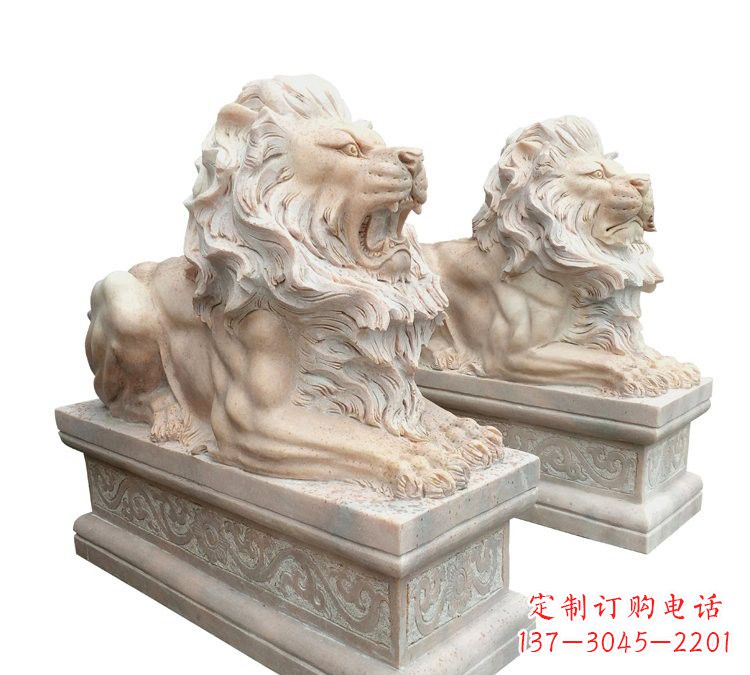福州晚霞红石材欧式狮子