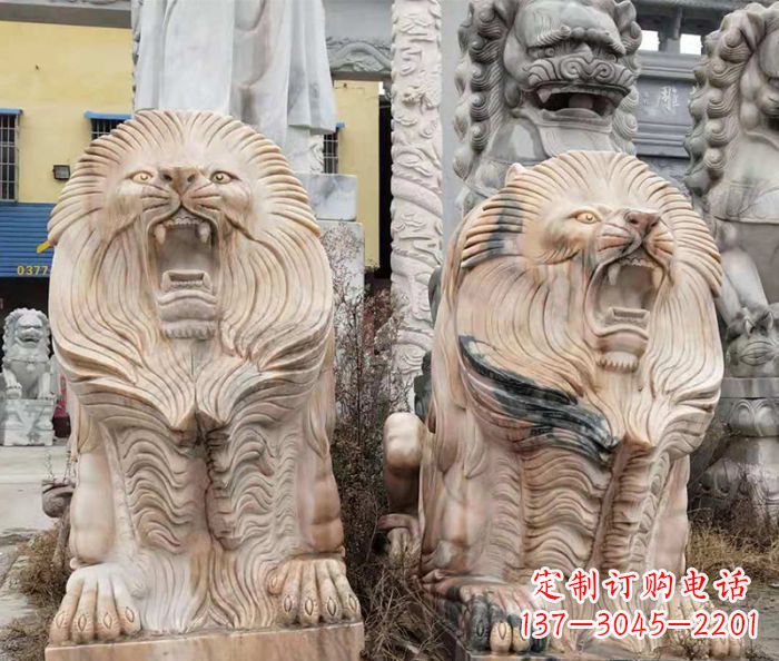 福州晚霞红石雕欧式石狮子
