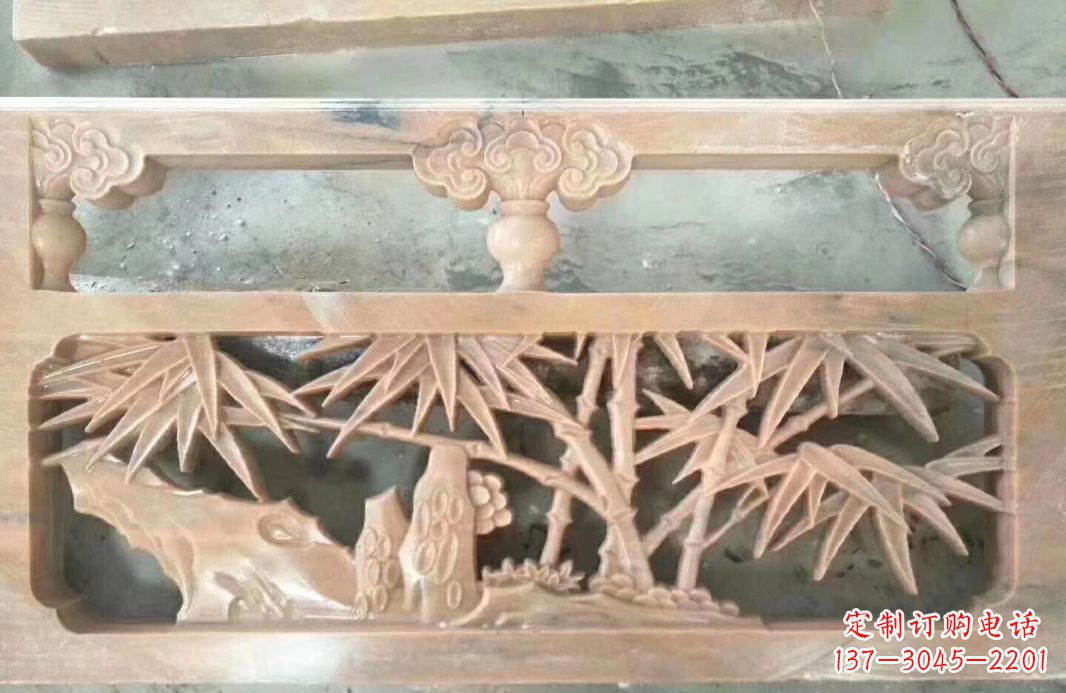 福州晚霞红石浮雕栏板户外摆件园林景观雕塑