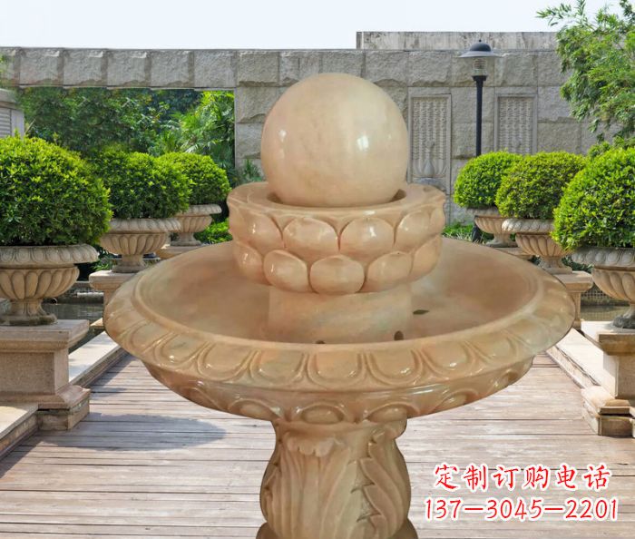 福州晚霞红双层风水球公园喷泉石雕 (2)